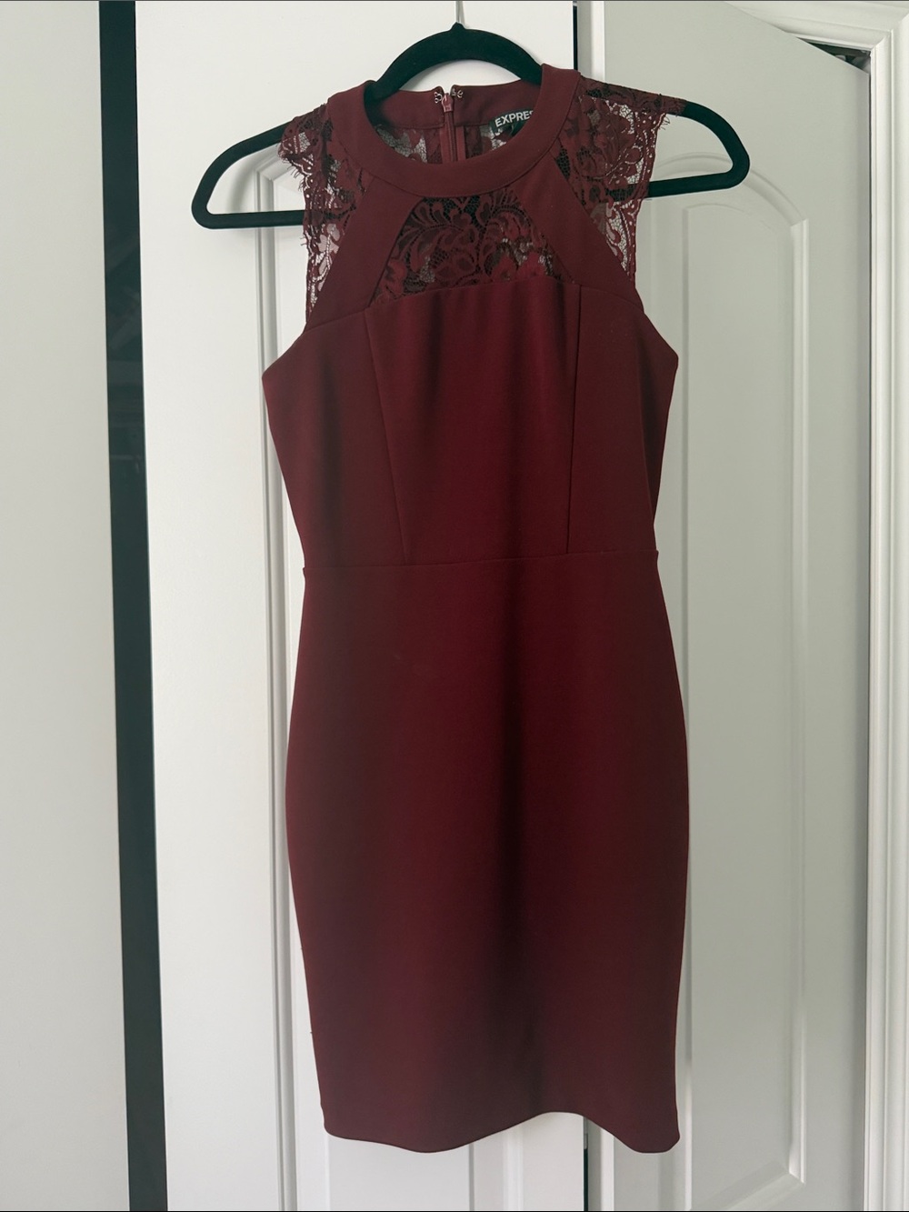 Express Burgundy Lace-Trim Sheath Mini Dress